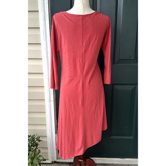Garnet Hill Sz M Terracotta Dress w/ Embellished Neckline and Asymmetrical Hem - Picture 5 of 7